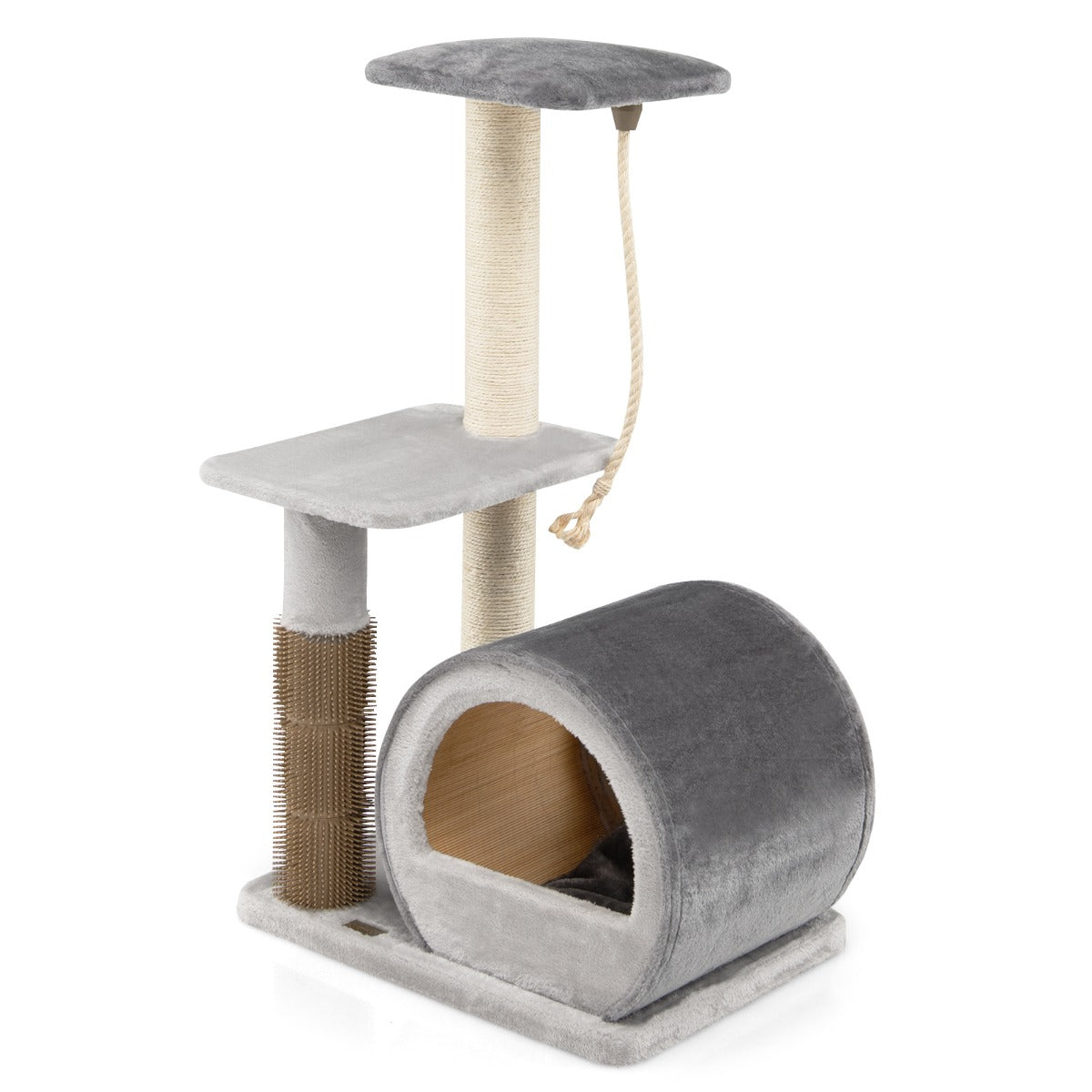 Árvore de Gatos de Múltiplos Níveis com Poste de Sisal Casa Confortável para Gatos 56 x 40 x 92cm - Cinzento