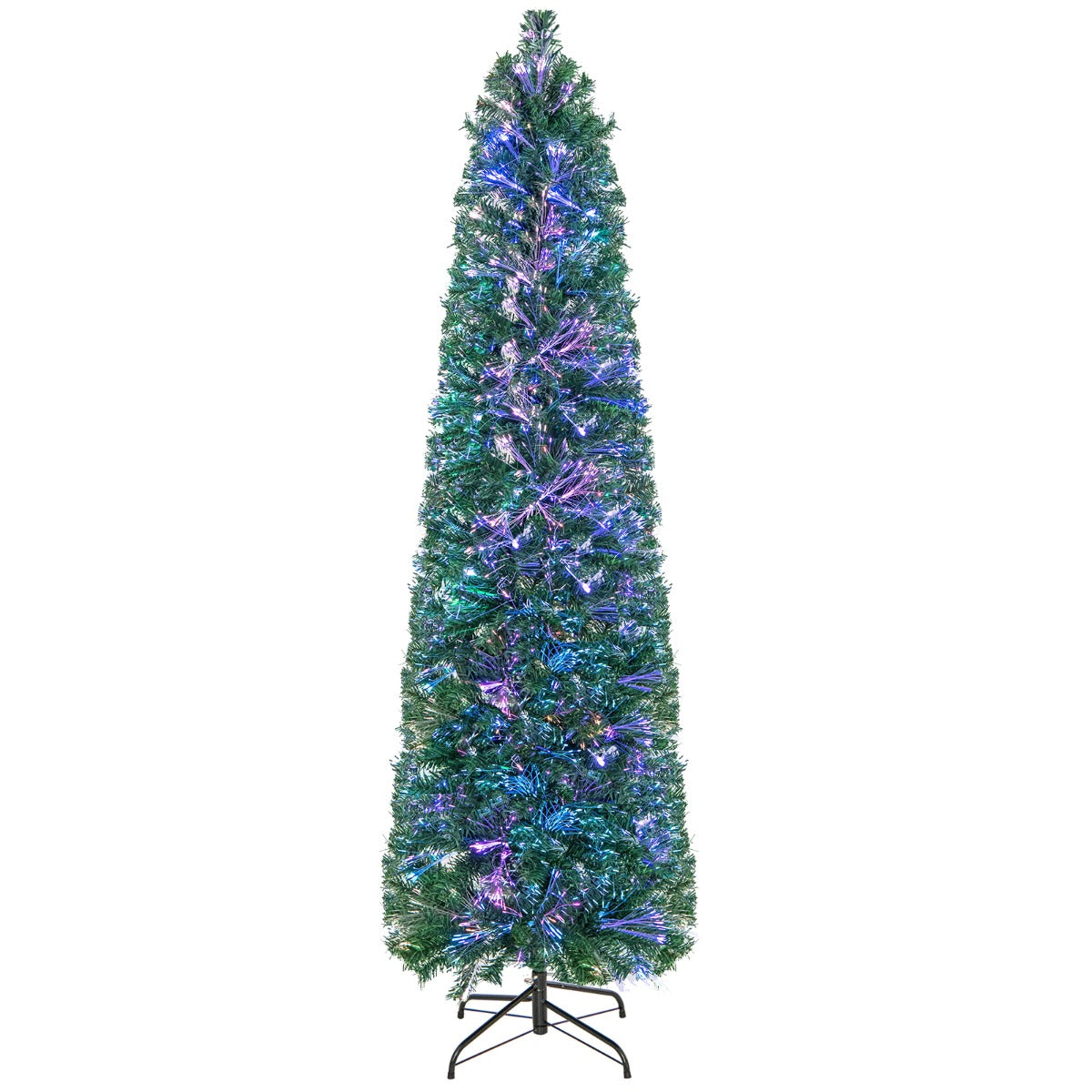 Árvore de Natal Artificial de Fibra Ótica em Forma de Lápis Preiluminada com 150cm/180cm - Suporte de Metal Dobrável