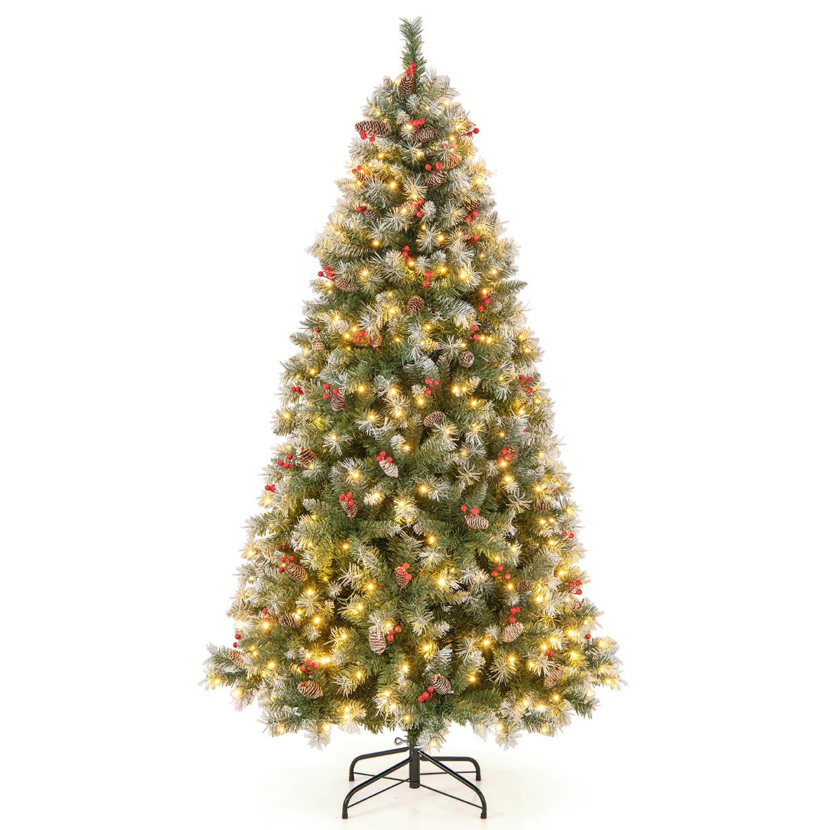 Árvore de Natal Artificial de 150cm/195cm com Luzes LED Brancas Quentes 8 Modos de Iluminação Verde e Branco-195 cm