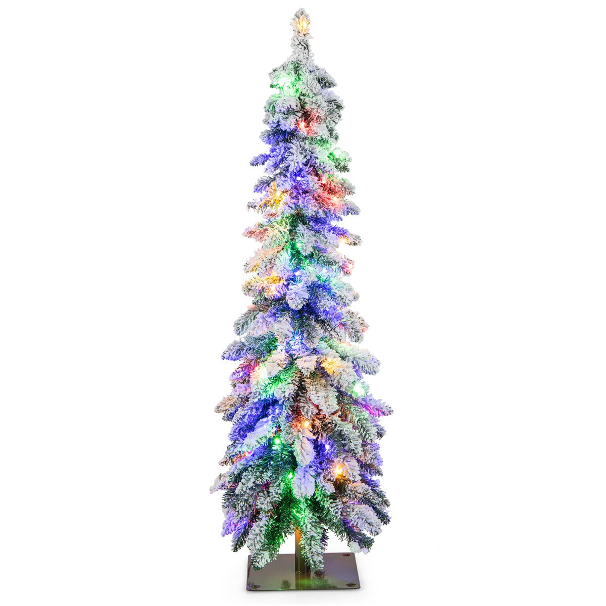 Árvore de Natal Artificial 120/150cm Slim Nevada com Luzes LED 2 Cores de Iluminação 11 Modos Dinâmicos-120cm