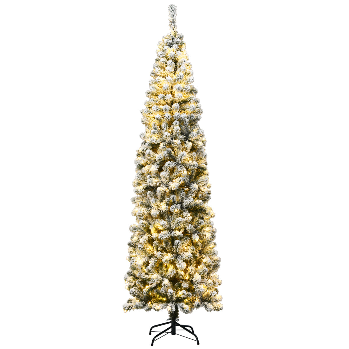 Árvore de Natal Iluminada – 225 cm – nevada – PVC e metal
