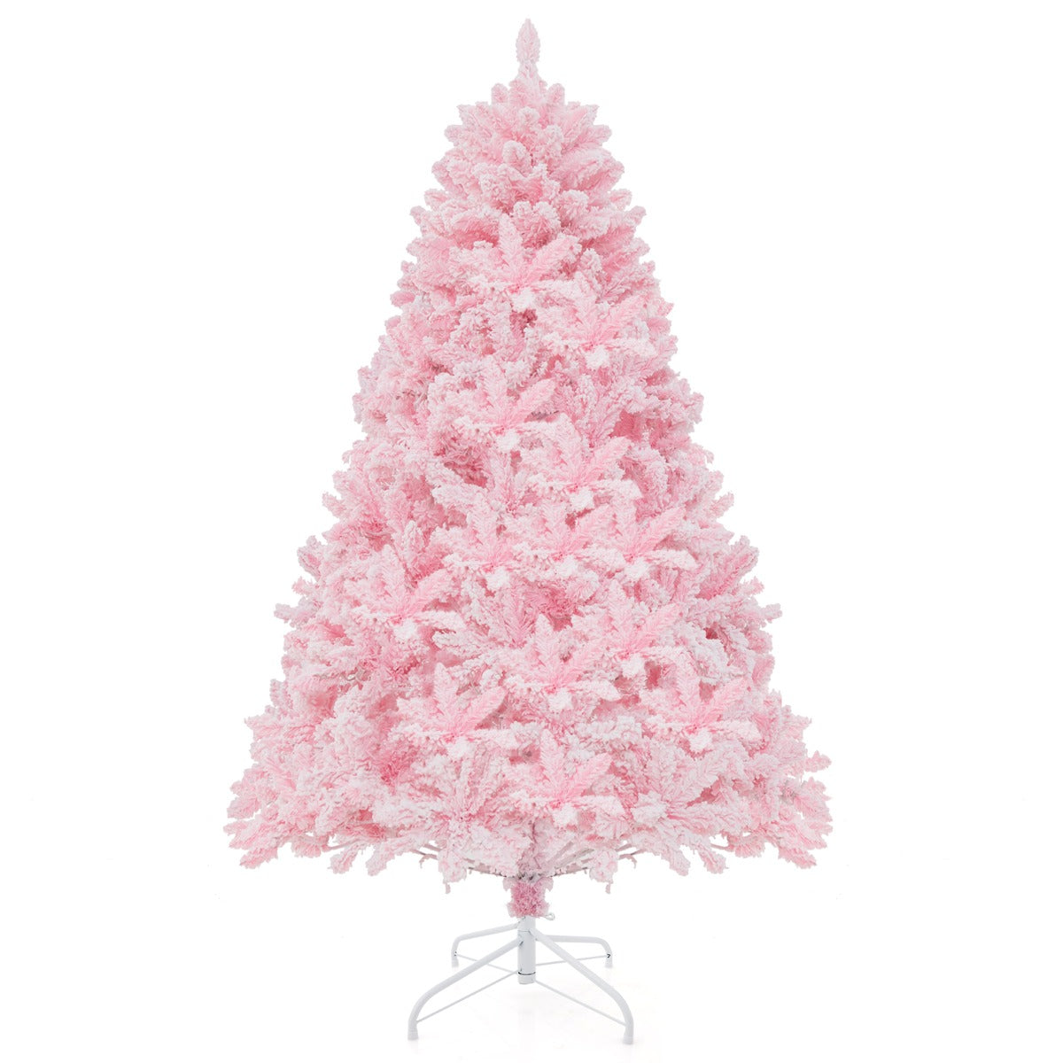 Árvore de Natal Cor-de-Rosa de 185cm com Dobradiças, 808 Pontas de Ramos de PVC, 350 Luzes LED e 8 Modos de Iluminação