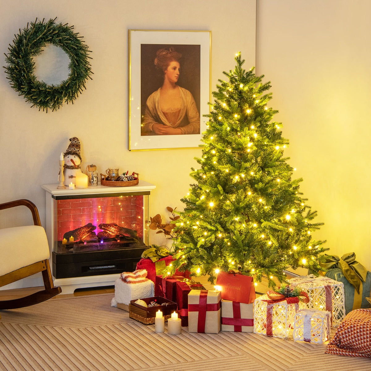 Árvore de Natal Artificial 150/180cm com Luzes LED Multicores e Brancas Quentes 11 Modos de Iluminação - 150cm