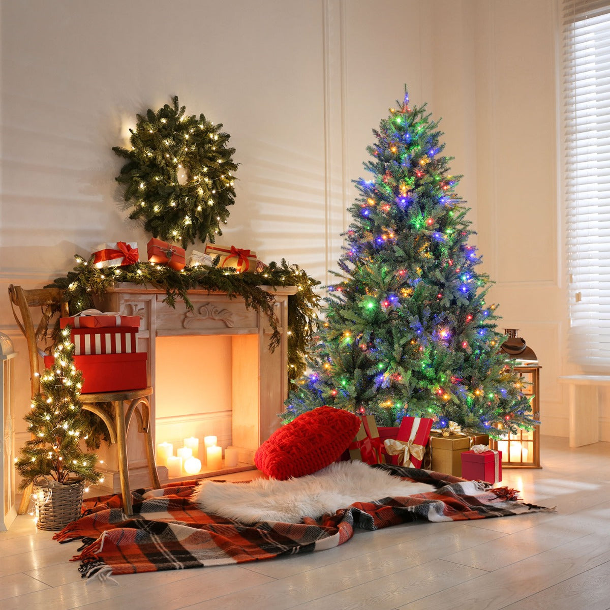 Árvore de Natal Artificial de 150/180cm com Luzes LED Multicores e Brancas Quentes 11 Modos de Iluminação-180cm