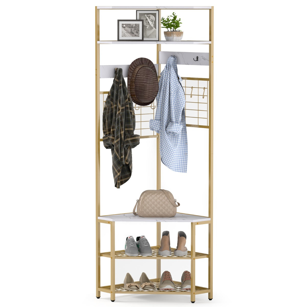 Cabide de Canto com Banco para Sapatos – 183 CM – Branco – Metal