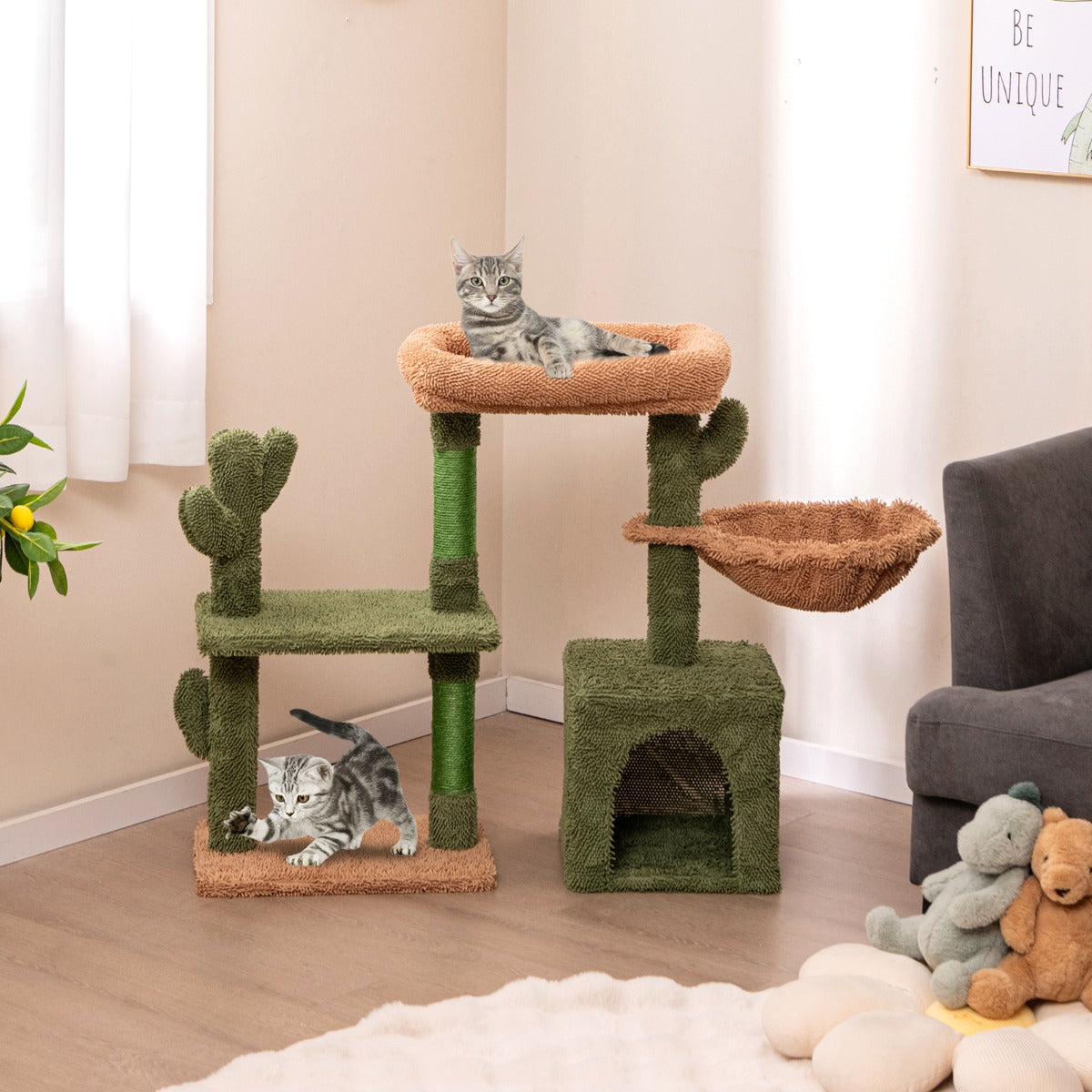 Árvore de Gatos 81cm – Verde e Castanho