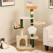 Árvore para Gatos 114cm com Forma de Flor Percha Almofadada Poste e Tabuleiro Arranhador de Sisal Verde e Bege