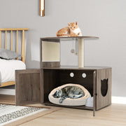 Árvore para Gatos com Caixa de Areia Oculta, Poste Arranhador de Sisal, Bola Pendurada e Tapete 80 x 45 x 87,5 cm Cinzento