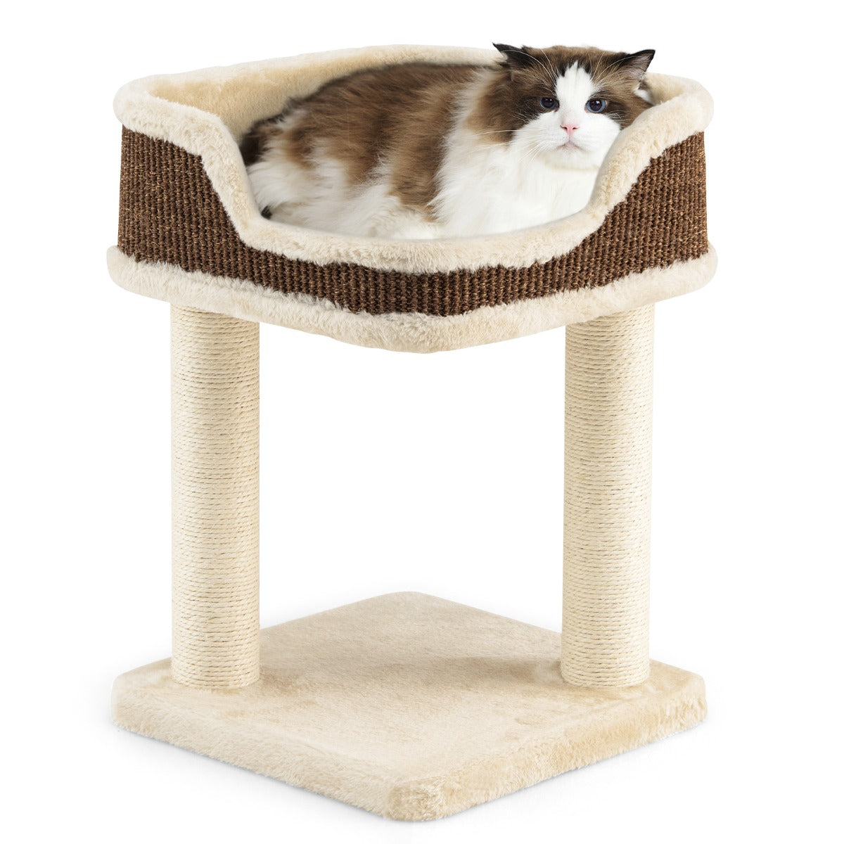 Arranhador para Gatos – 35 x 35 x 50 cm – Bege – Pelúcia e Sisal Natural