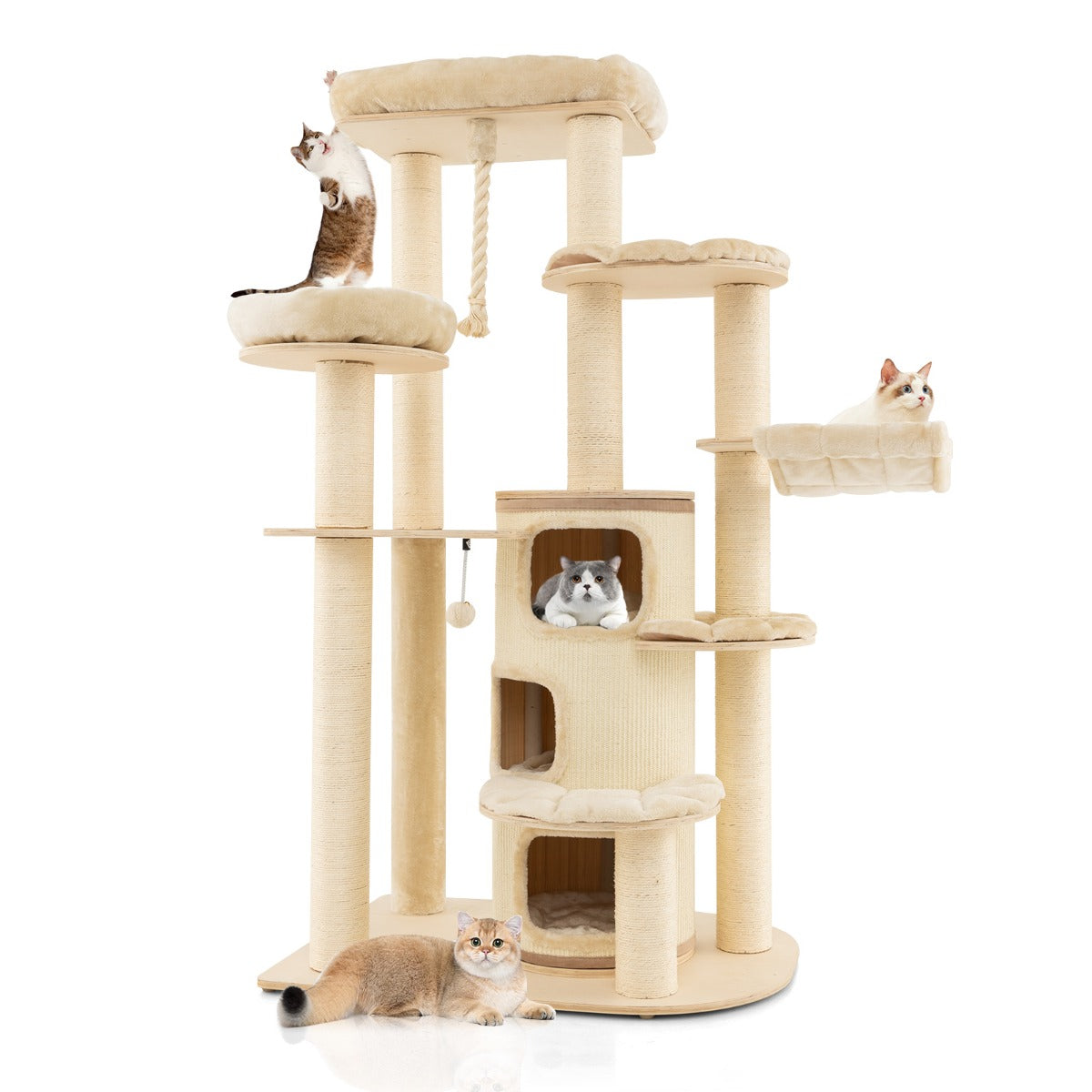 Arranhador para Gatos de Múltiplos Níveis – 95 x 68 x 173 cm – Bege