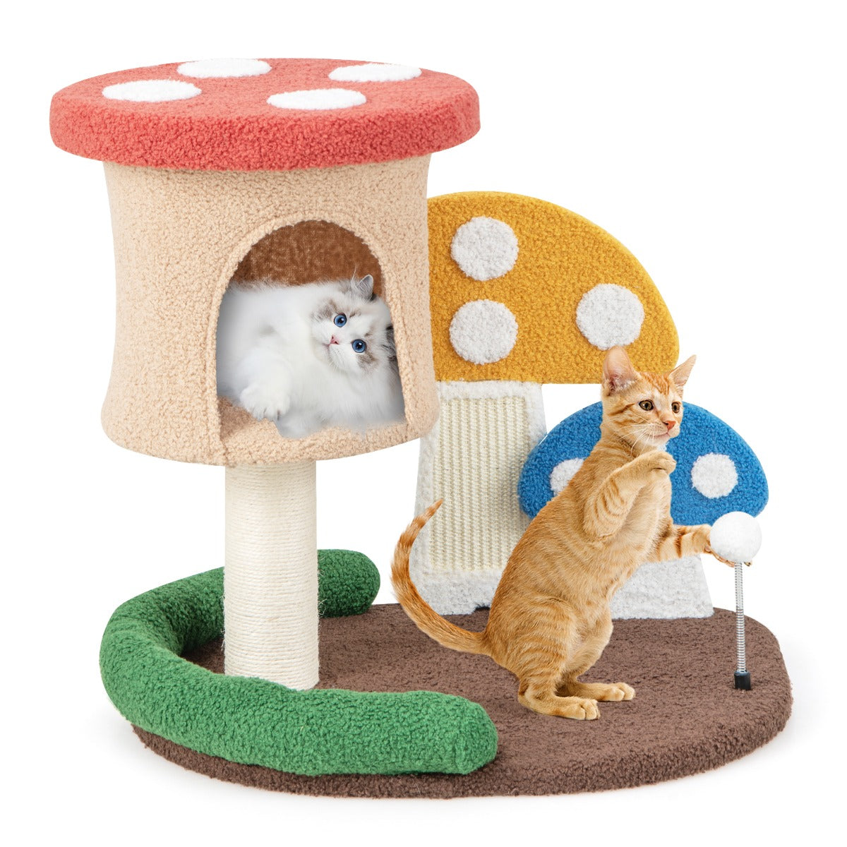 Arranhador para Gatos – Torre em Forma de Cogumelo – Multicolorida – Madeira