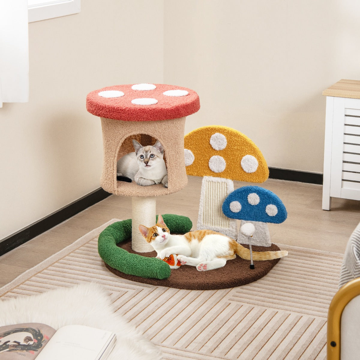 Arranhador para Gatos – Torre em Forma de Cogumelo – Multicolorida – Madeira