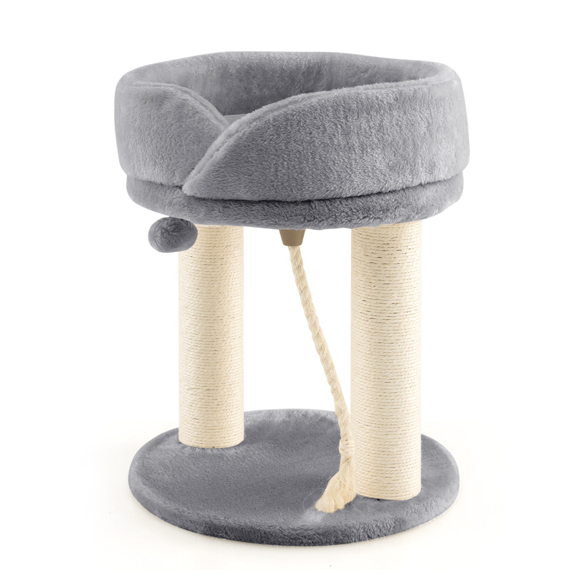 Arranhador para Gatos Altura 53 cm Torre para Gatos 4 em 1 com Plataforma Base Acolchoada Bola de Brincar e Corda de Sisal Cinzento