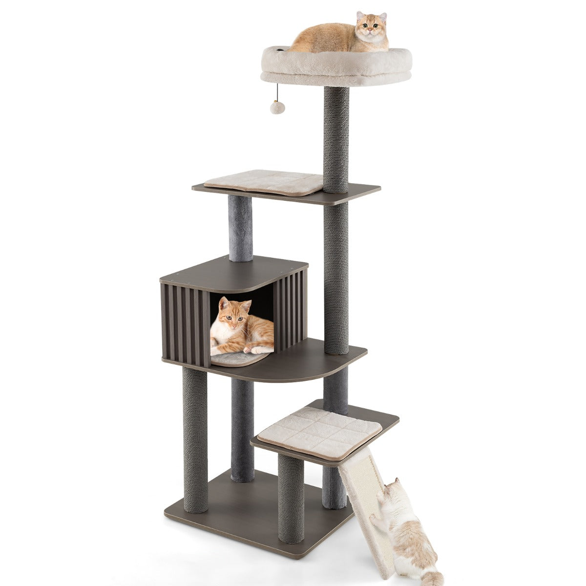 Árvore para Gatos com Poste Arranhador, Casota e Plataforma - Cinzento