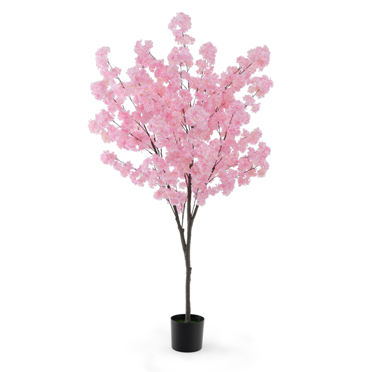 Árvore de Cerejeira Artificial de 190 CM com 900 Flores Rosas Tronco de PE e Base de Cimento Sem Montagem Planta Floral Falsa em Vaso