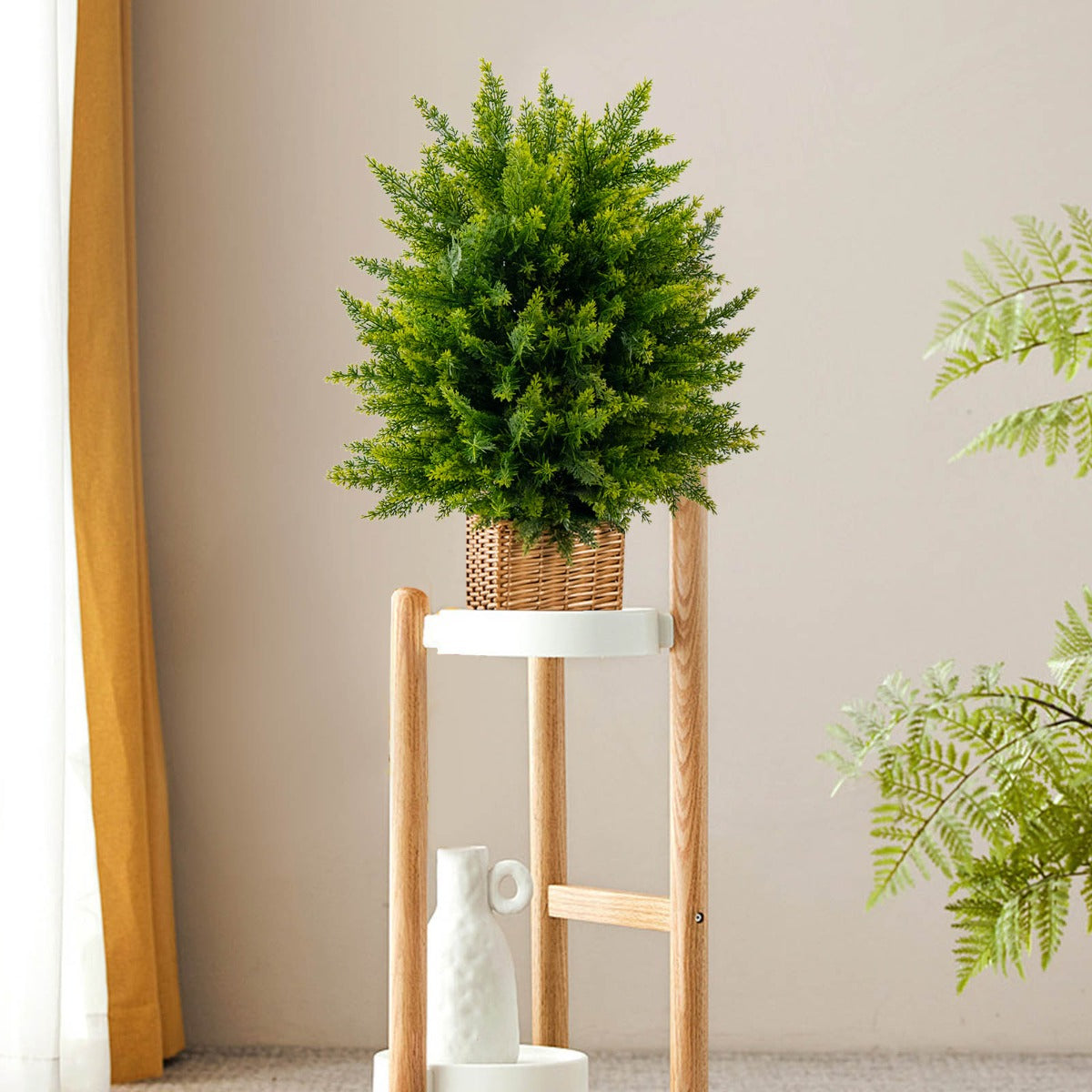 Conjunto de 2 Plantas Artificiais de Arbusto em Vaso com Cimento para Decoração 33 x 33 x 55 cm