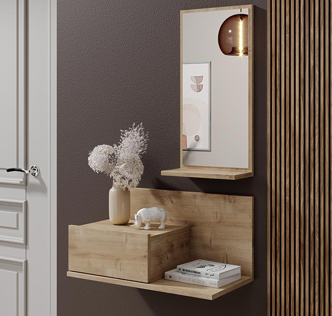 Hall de entrada com espelho – 60 cm x 85,5 cm x 30 cm – cor safira – melamina