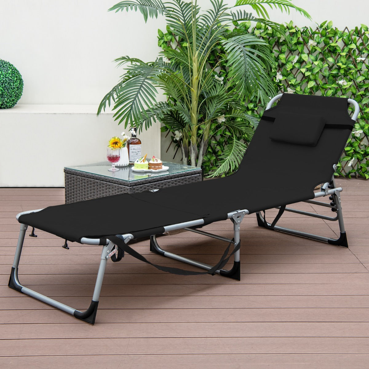 Tumbona Dobrável para Exteriores – Preto – material não especificado