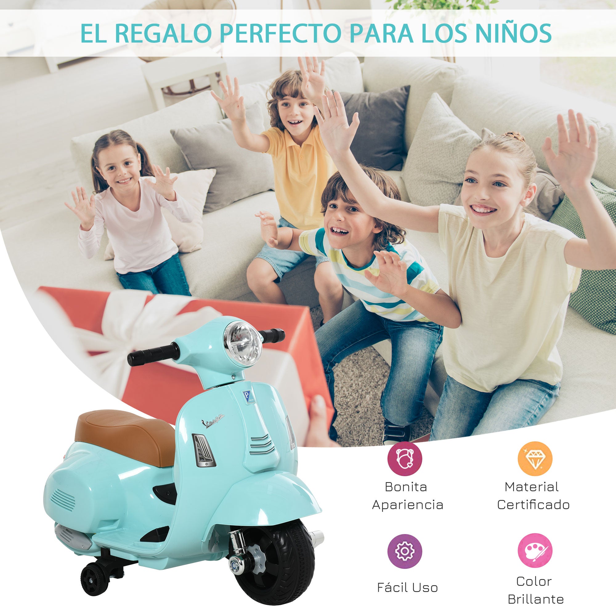 Mota Elétrica Infantil Verde 66,5x38x52 cm com Faróis e Buzina