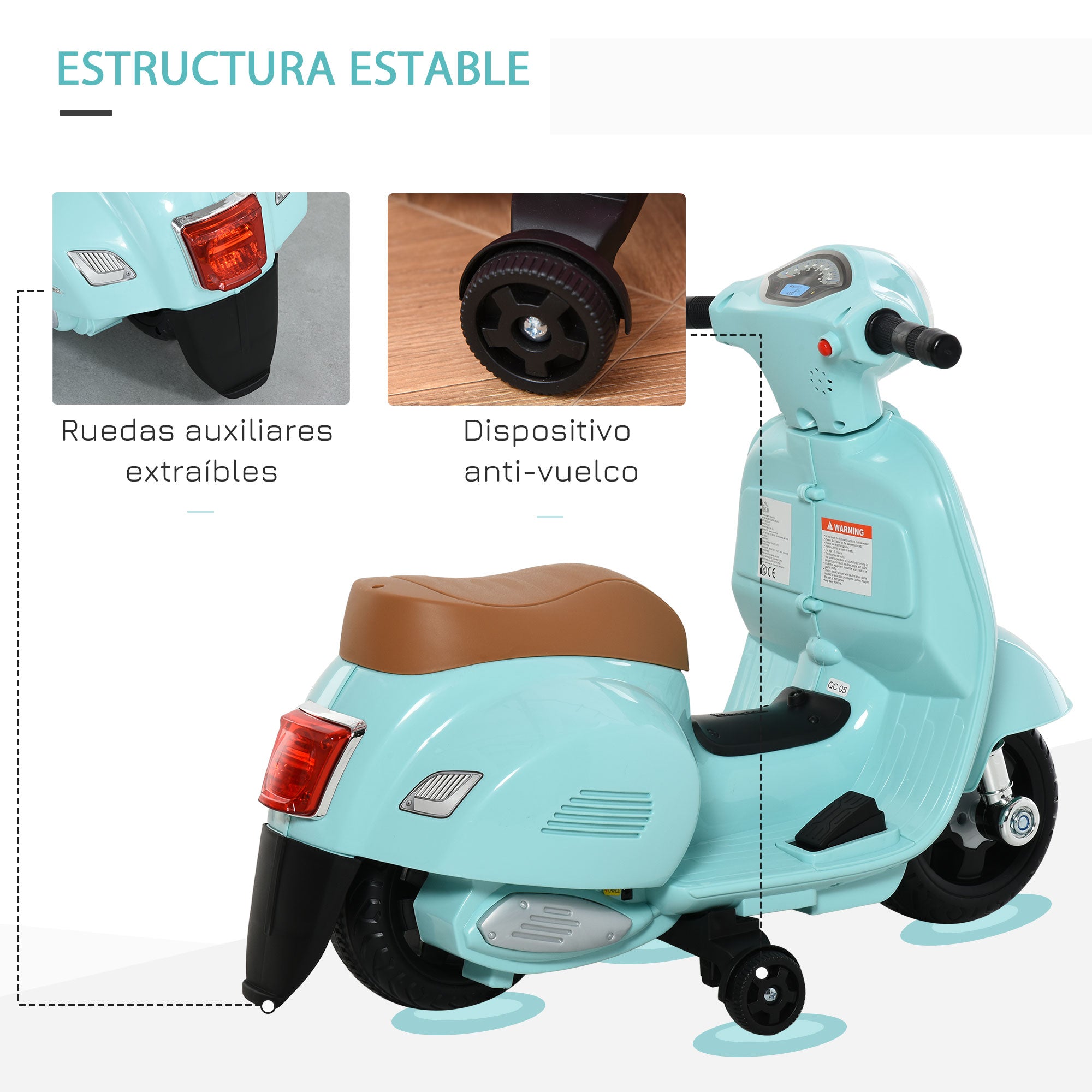 Mota Elétrica Infantil Verde 66,5x38x52 cm com Faróis e Buzina