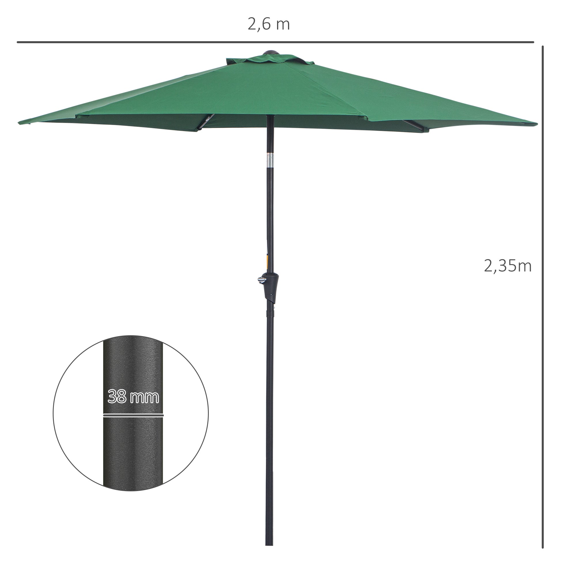Chapéu de Sol de Jardim Verde Ø270x235cm - Proteção Solar e Reclinável