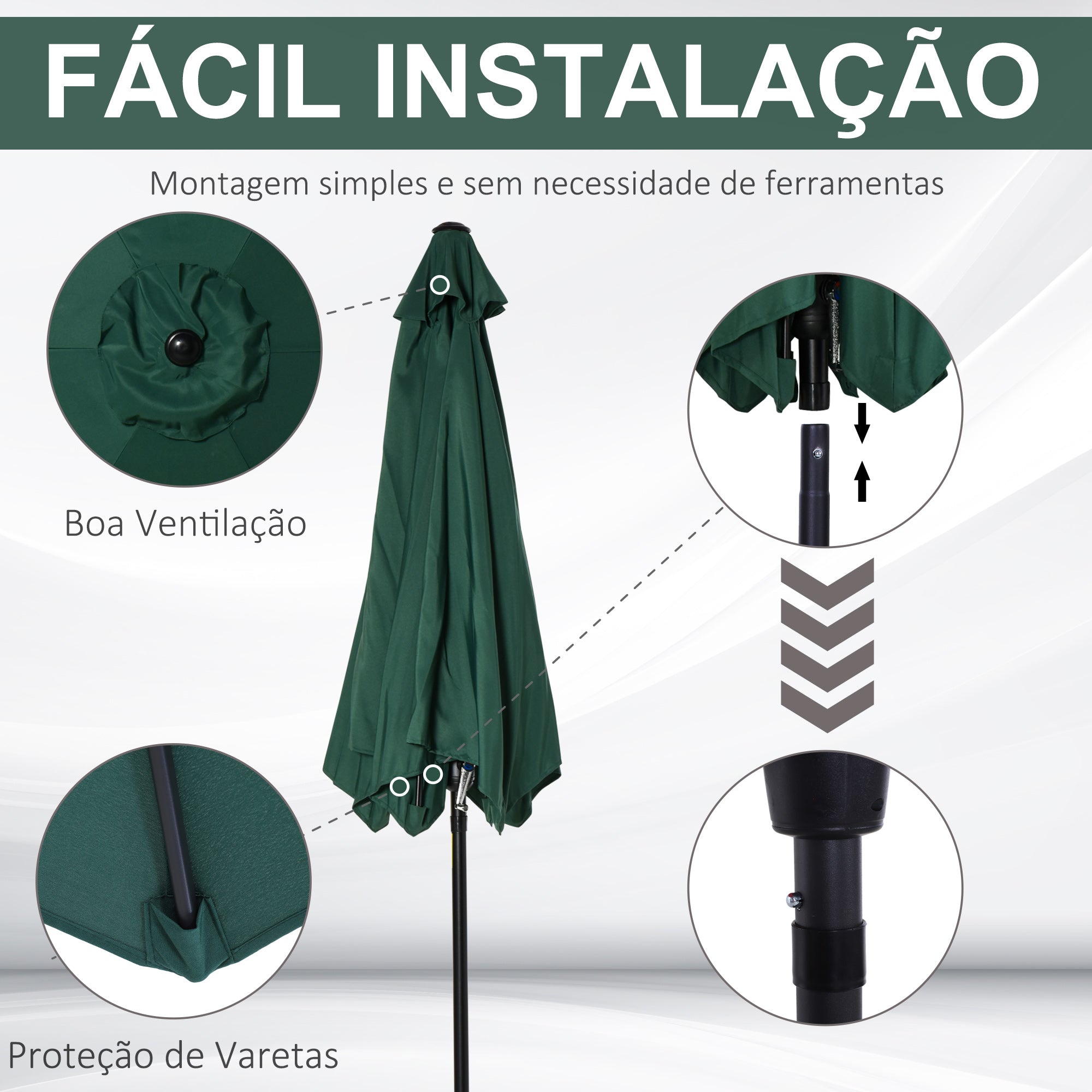 Chapéu de Sol de Jardim Verde Ø270x235cm - Proteção Solar e Reclinável