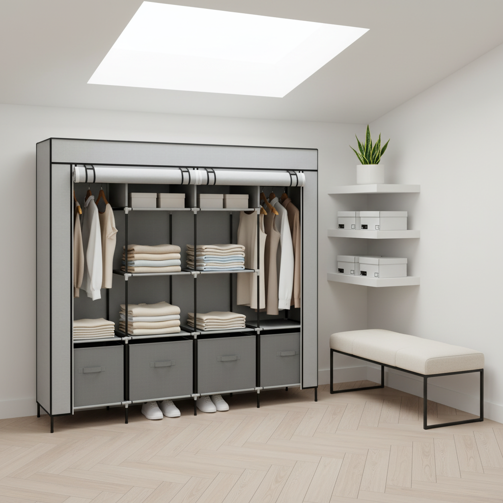 Roupeiro organizador em closet moderno