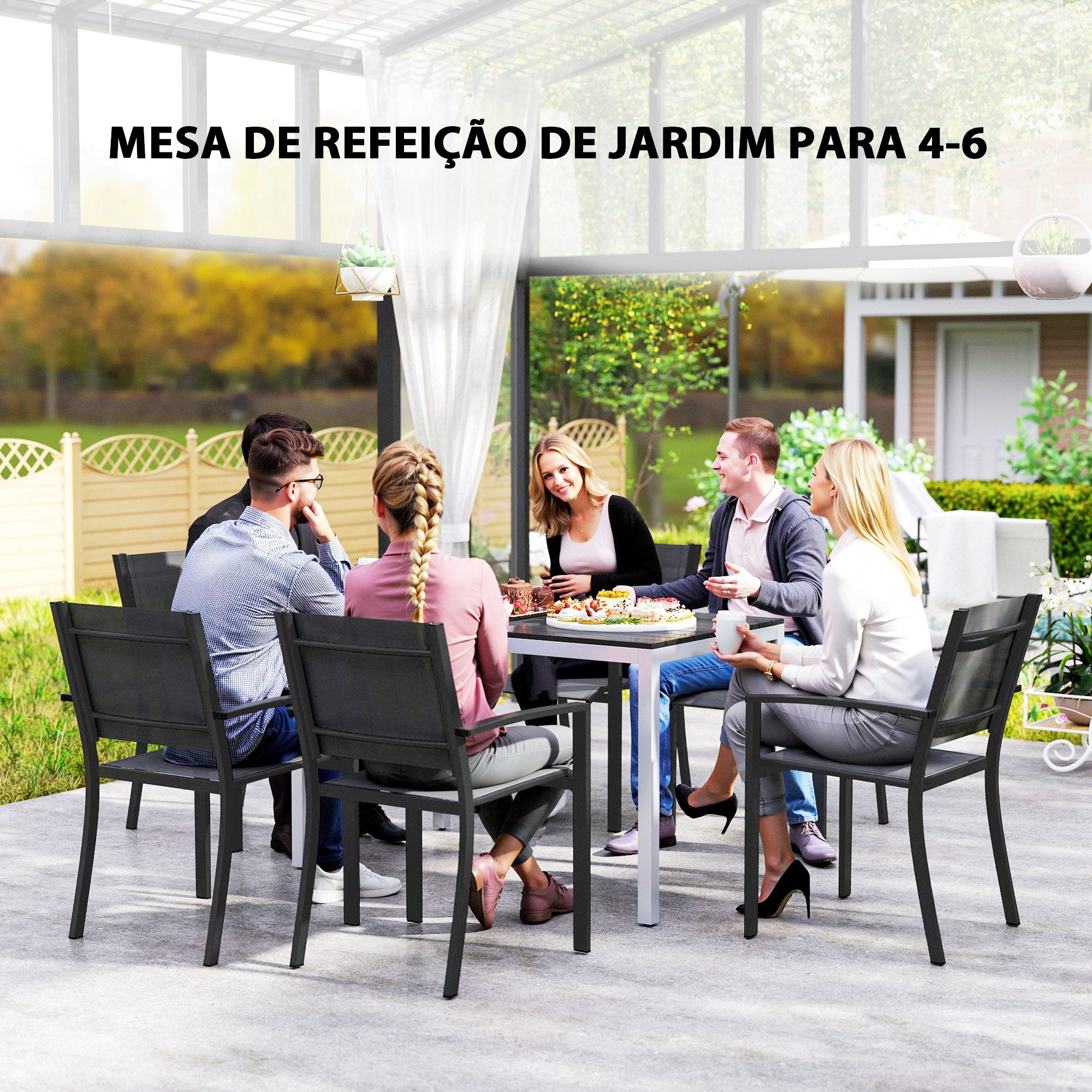 Mesa de Refeição para Jardim - 120x90x72 cm - Cor Preto