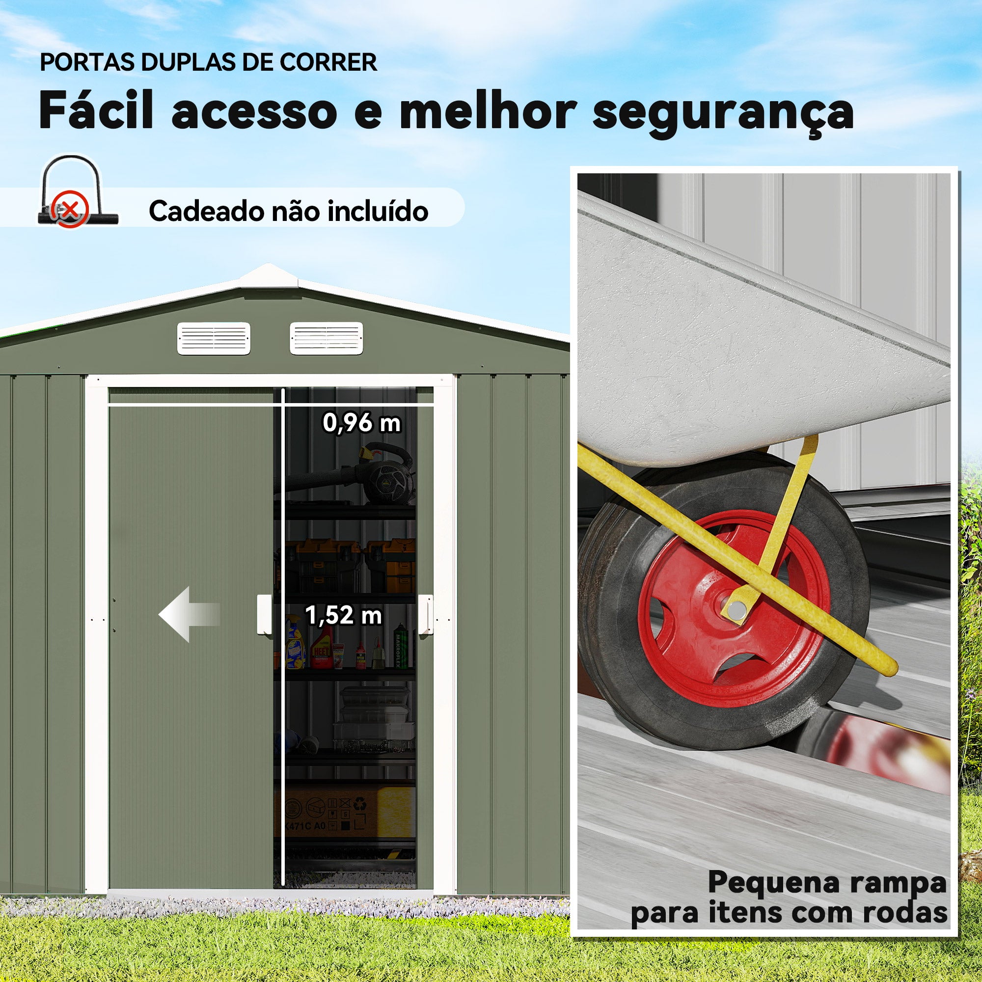 Abrigo de Jardim Metálico – 277x195x192cm – Verde – Aço galvanizado