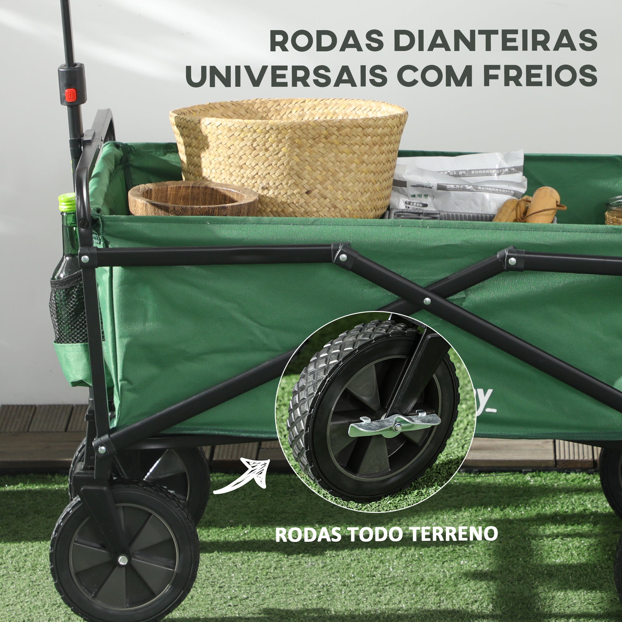 Carrinho de Transporte Dobrável – 83x50x69-99 cm – Verde Escuro – Aço