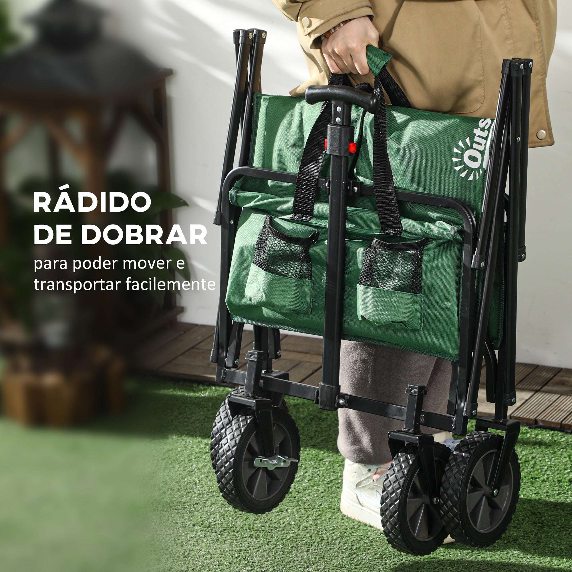 Carrinho de Transporte Dobrável – 83x50x69-99 cm – Verde Escuro – Aço