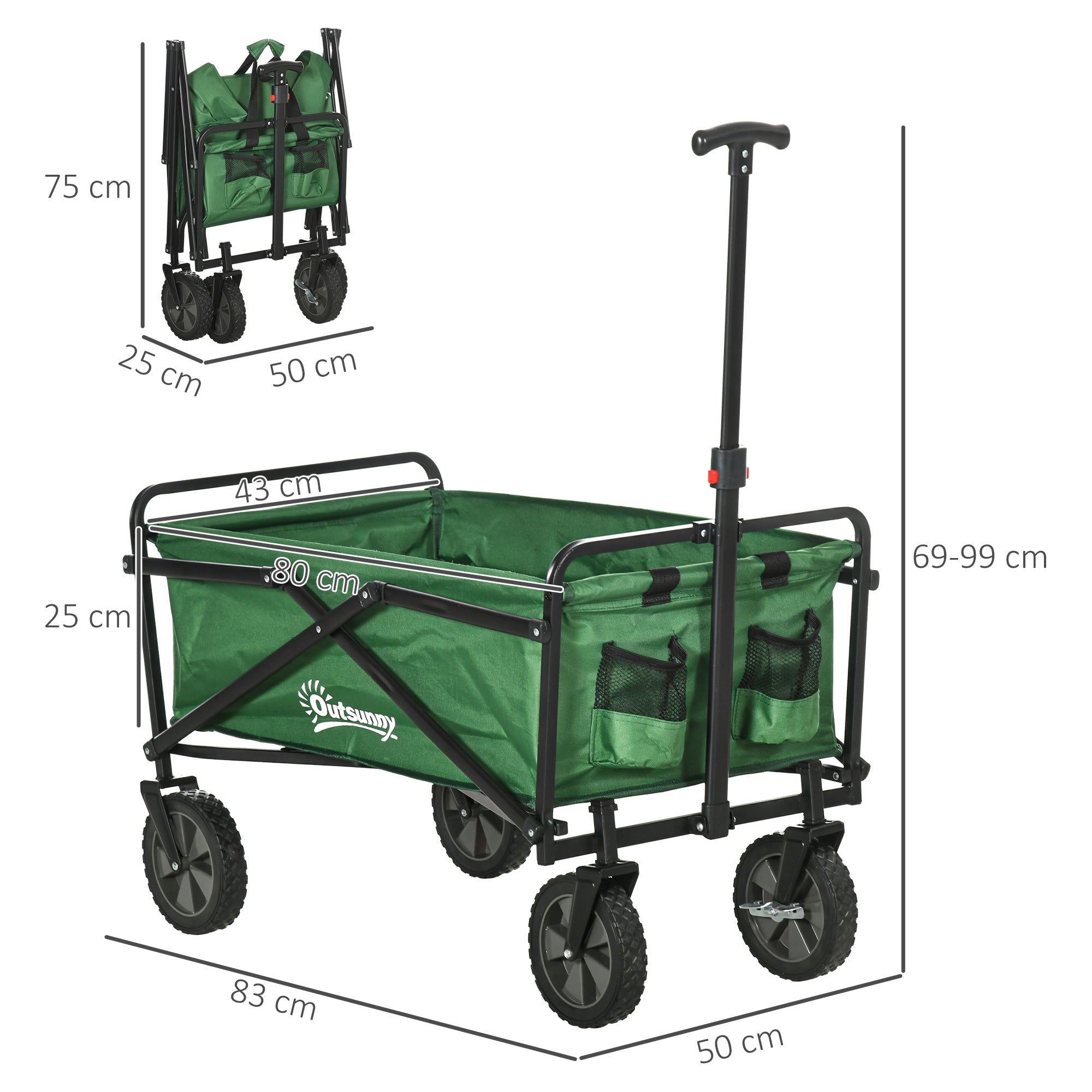 Carrinho de Transporte Dobrável – 83x50x69-99 cm – Verde Escuro – Aço