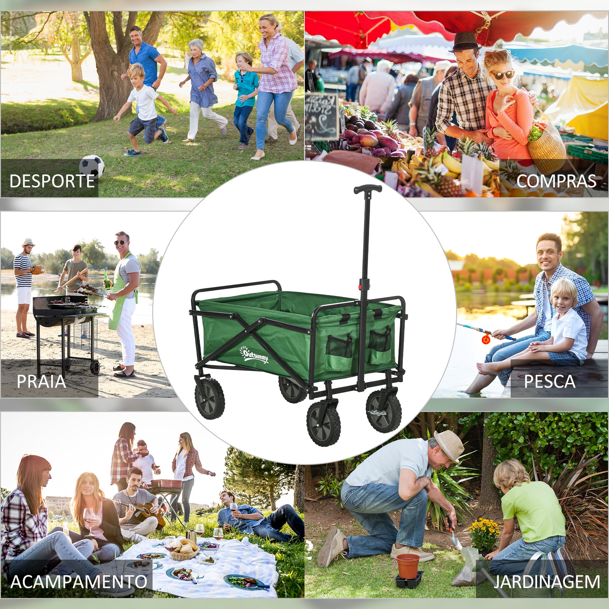Carrinho de Transporte Dobrável – 83x50x69-99 cm – Verde Escuro – Aço