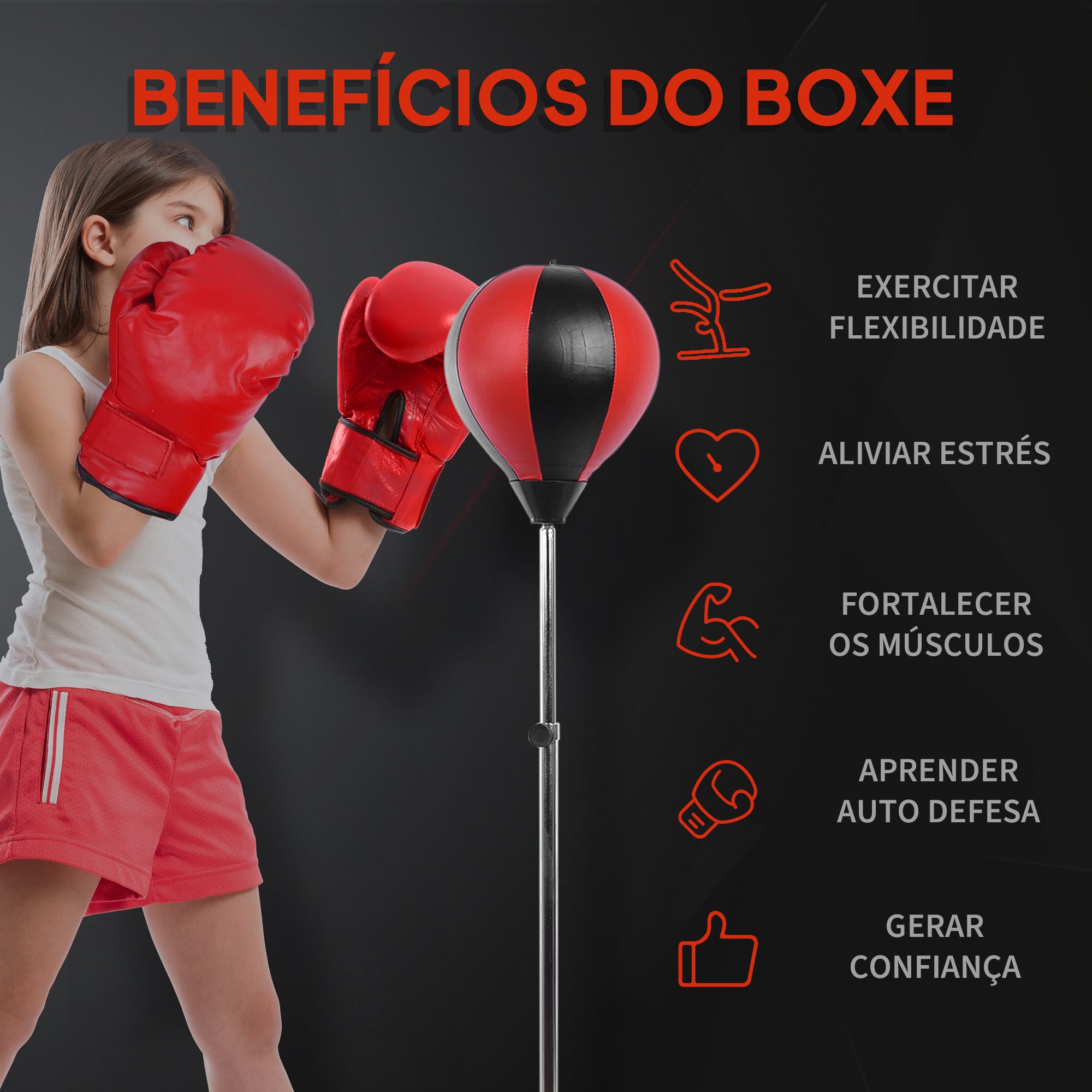 Punching Ball de Boxe Vermelho e Preto Ø43x145 cm - Altura Ajustável