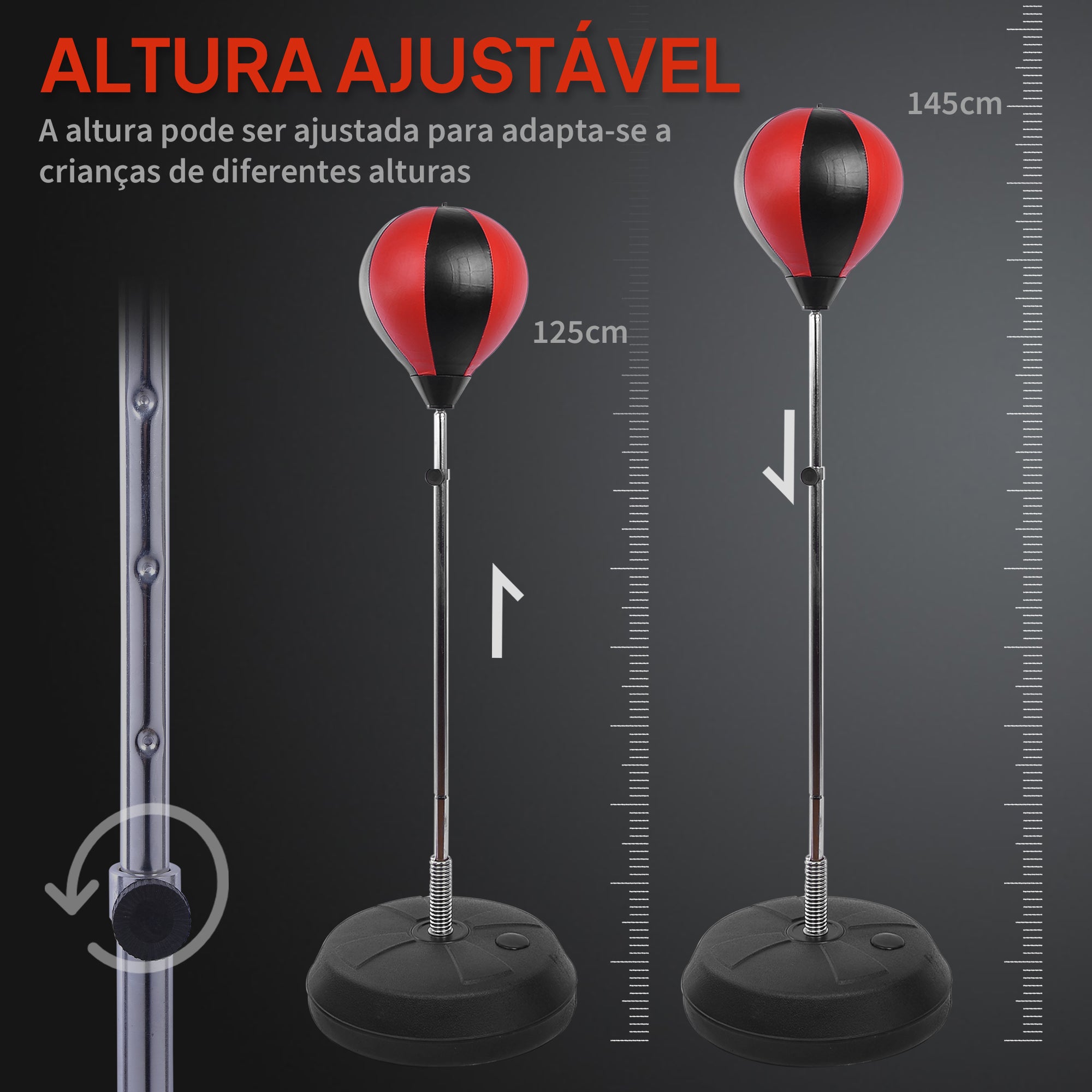 Punching Ball de Boxe Vermelho e Preto Ø43x145 cm - Altura Ajustável