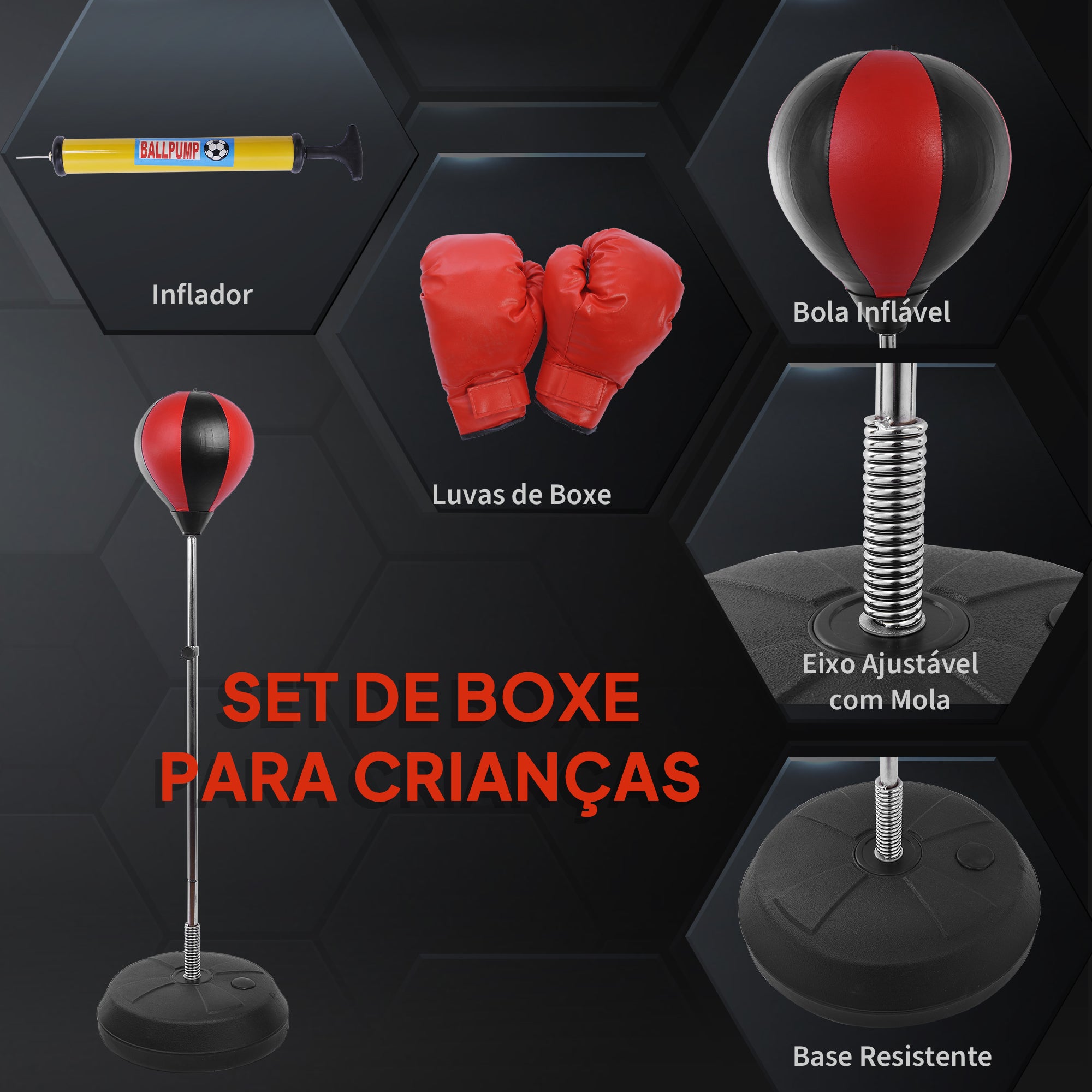 Punching Ball de Boxe Vermelho e Preto Ø43x145 cm - Altura Ajustável