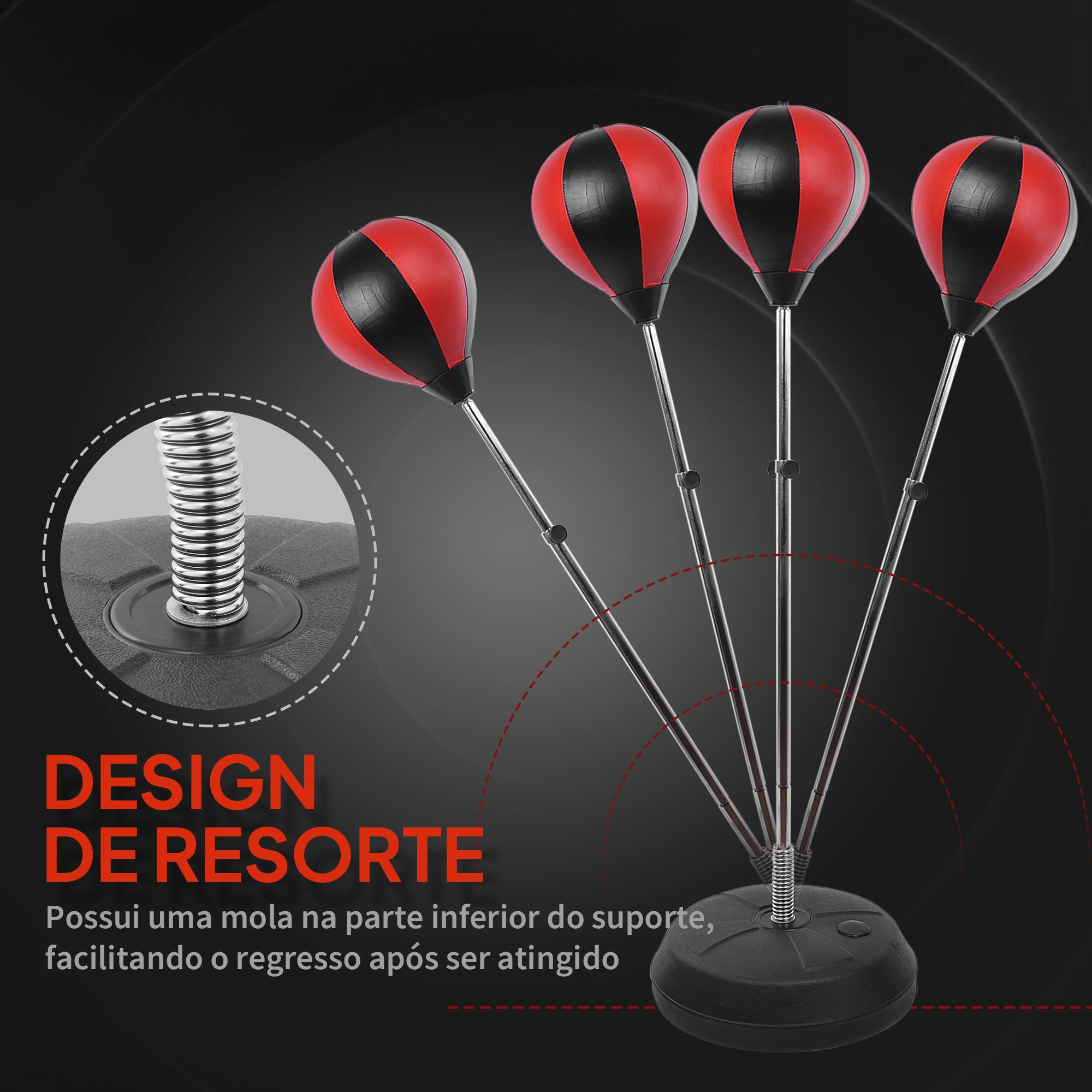 Punching Ball de Boxe Vermelho e Preto Ø43x145 cm - Altura Ajustável