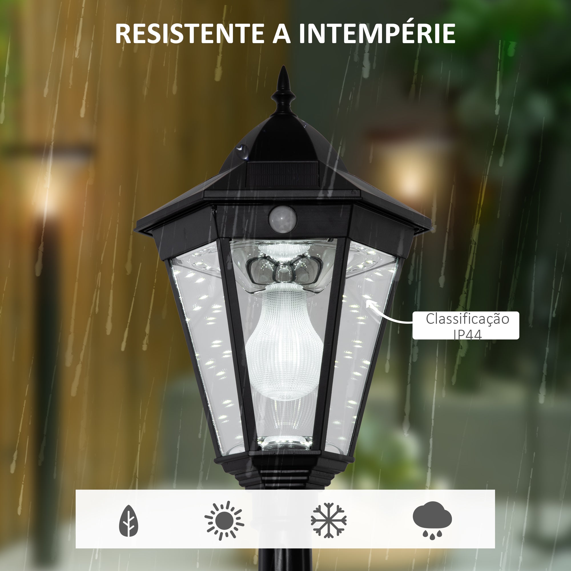 Candeeiro Solar para Exterior - 22x22x194 cm - Cor Preto