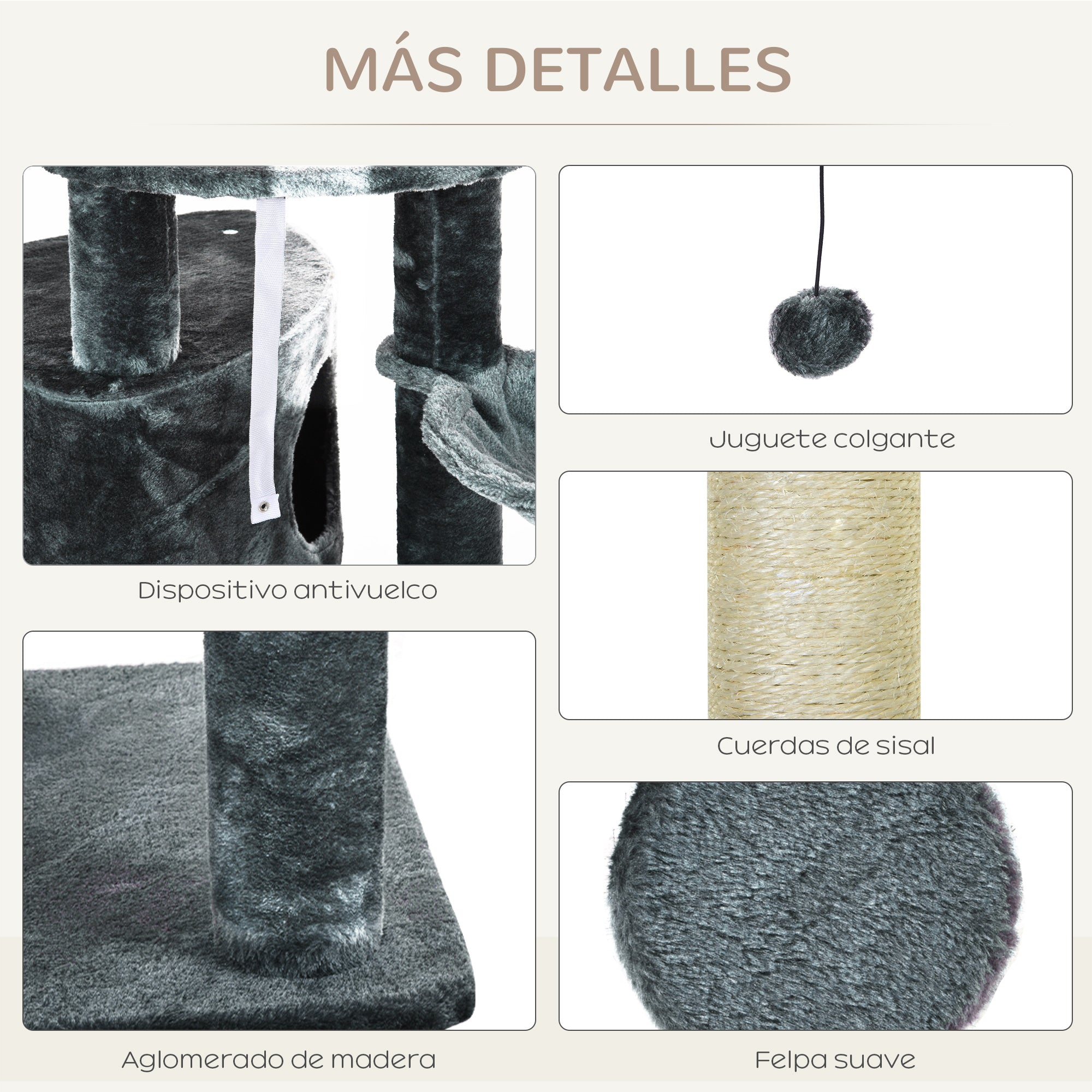 Árvore para Gatos Cinzenta 55x45x220-245 cm Altura Ajustável ao Teto