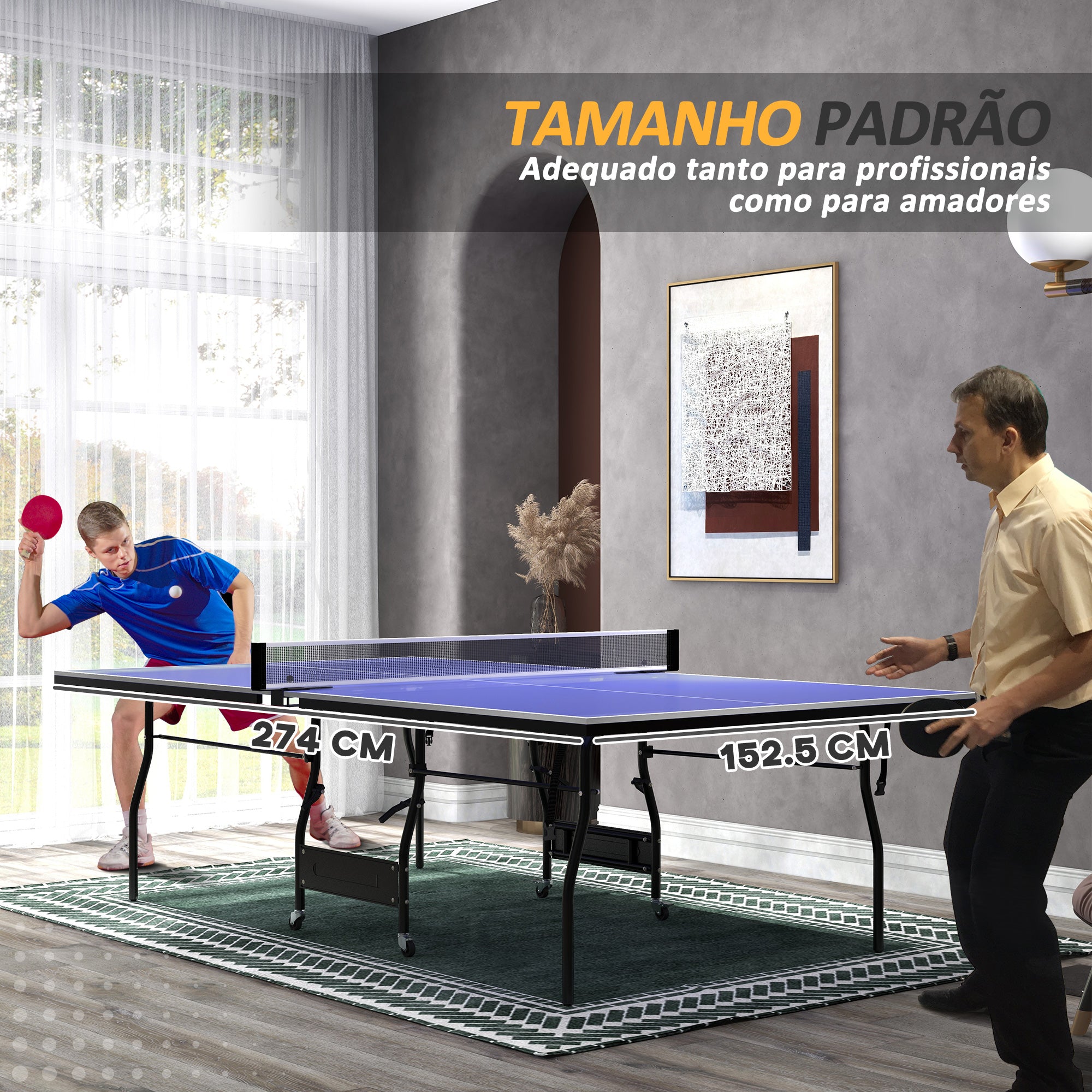 Mesa de Ping Pong Dobrável Profissional 274x152,5x76 cm - Azul