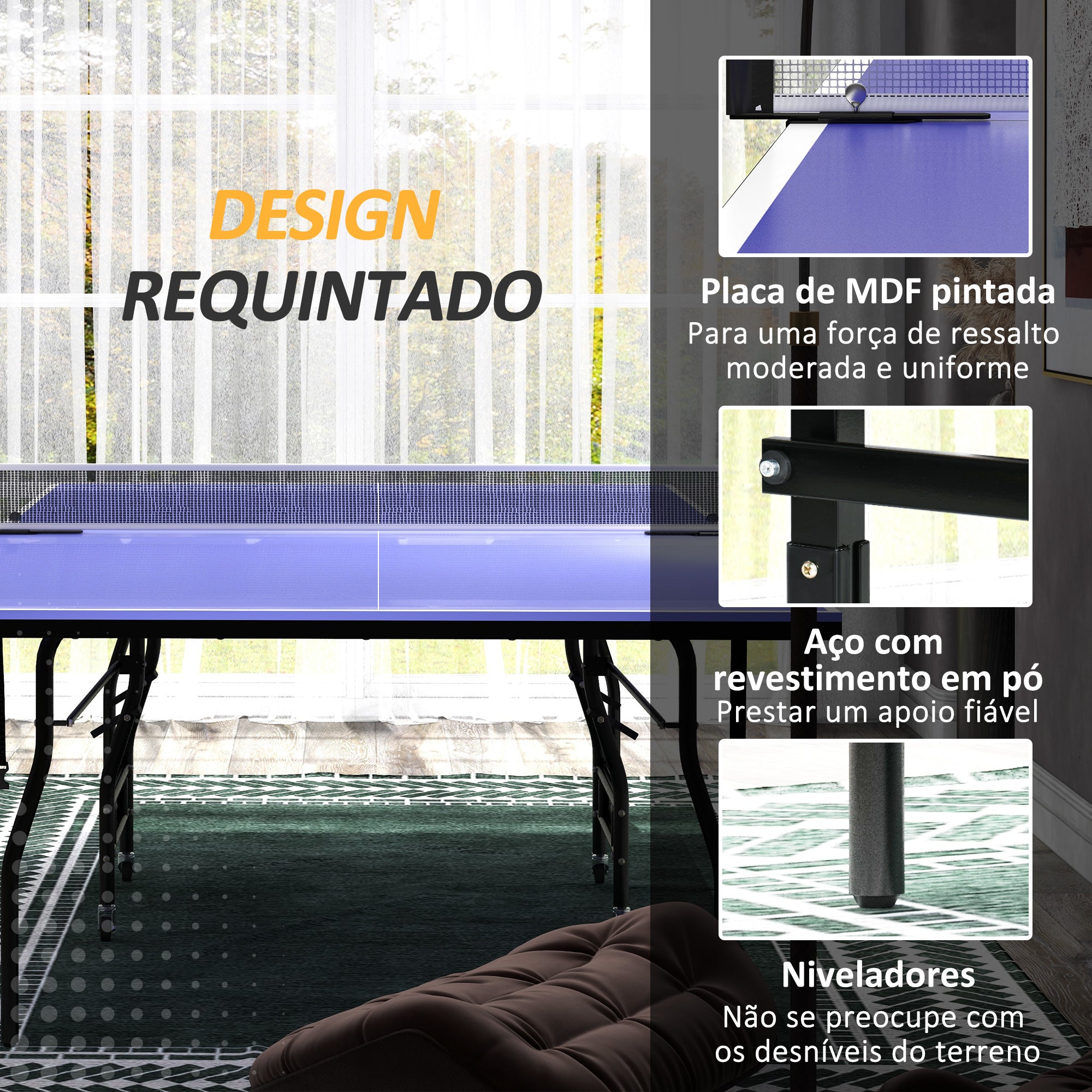 Mesa de Ping Pong Dobrável Profissional 274x152,5x76 cm - Azul