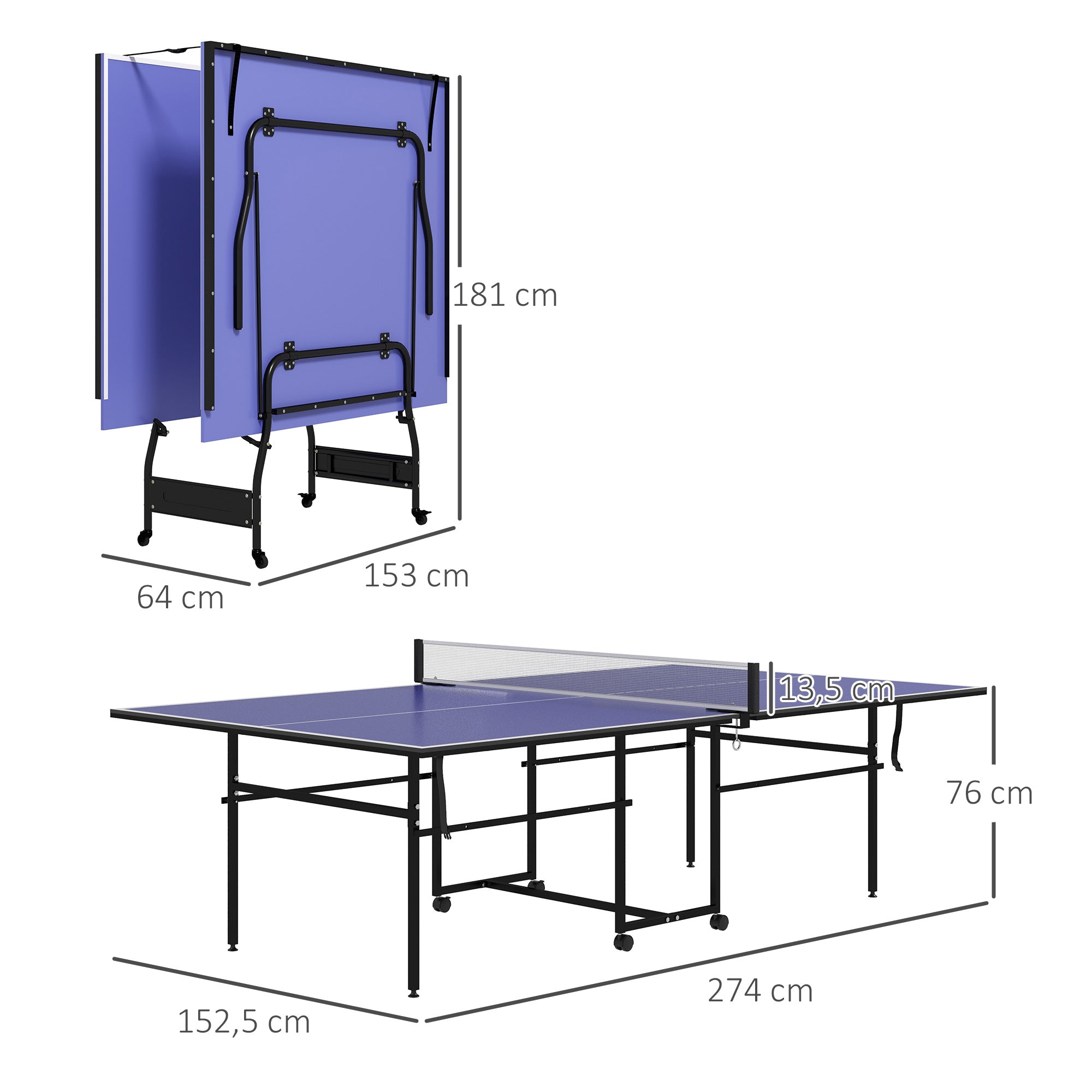 Mesa de Ping Pong Dobrável Profissional 274x152,5x76 cm - Azul