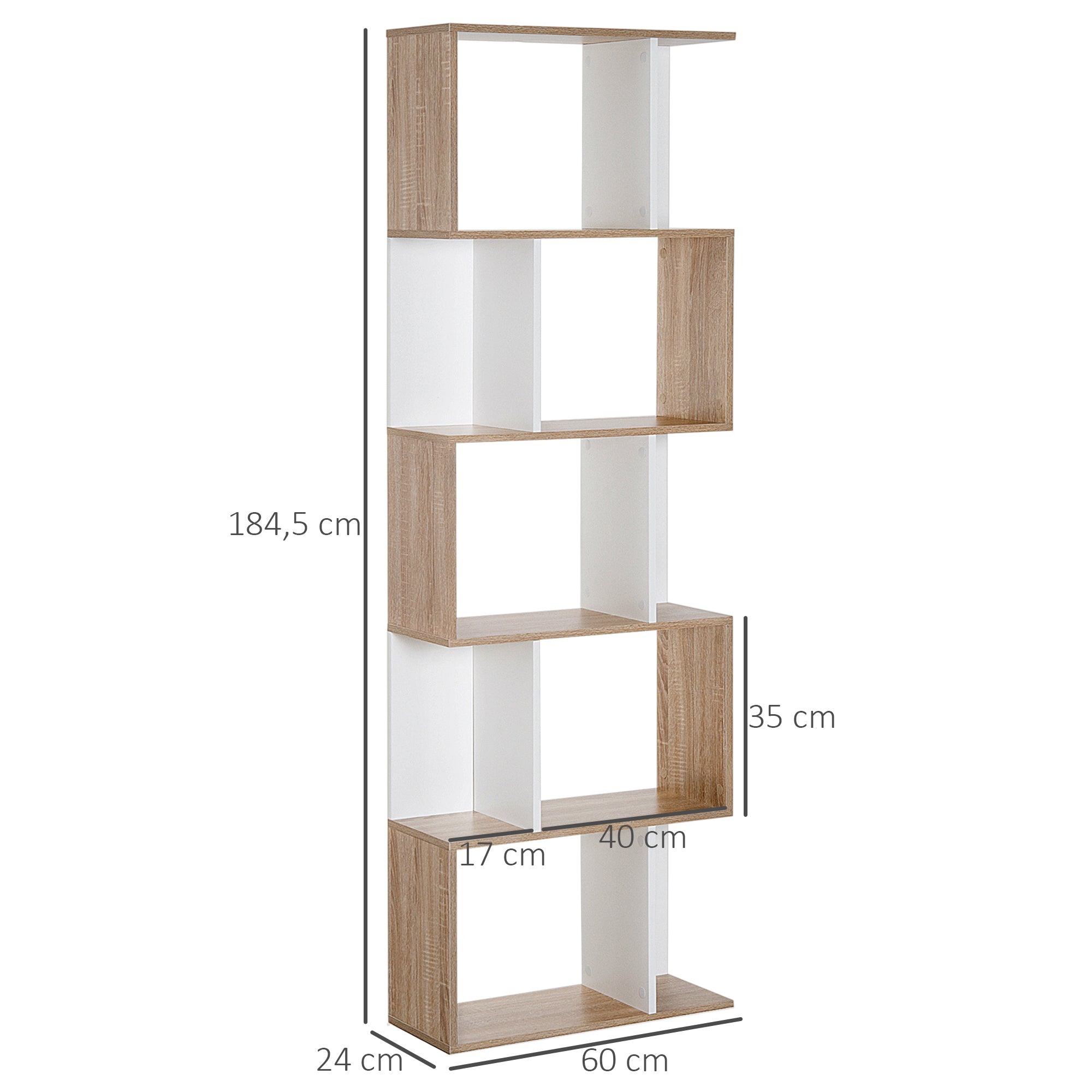Estante Alta de Parede – 60x24x184,5cm – Branco e Madeira