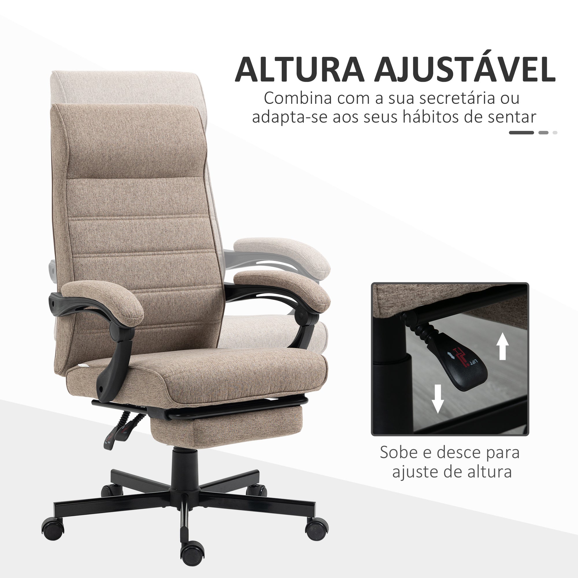 Cadeira de Escritório Reclinável Marrom 68x67x106-114cm
