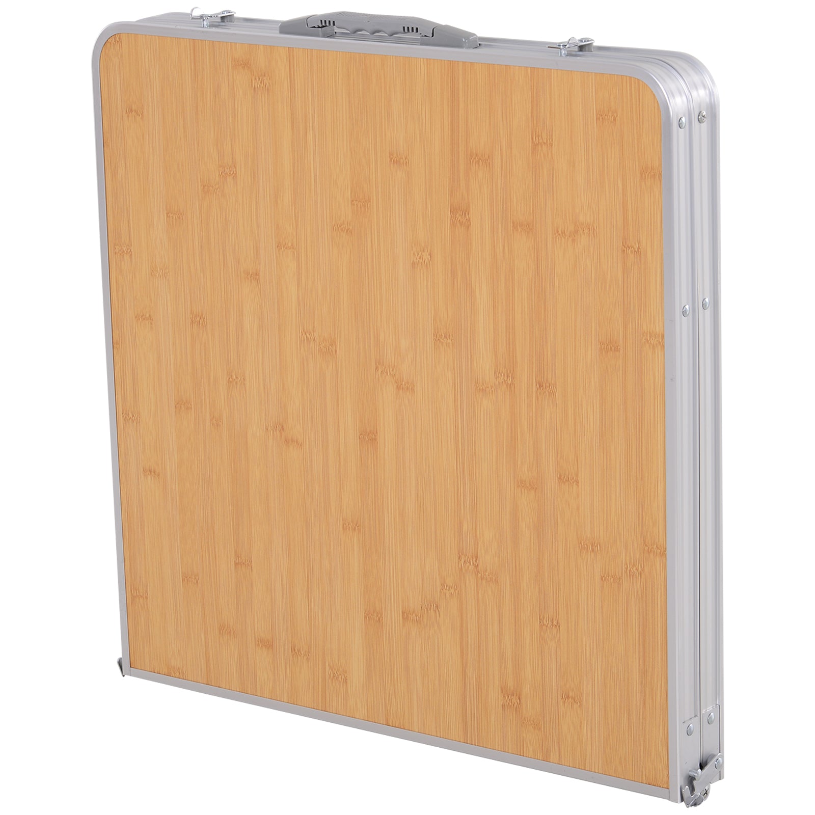 Mesa de Acampamento Dobrável – 120x60x(40/70) cm – Natural – Alumínio e MDF