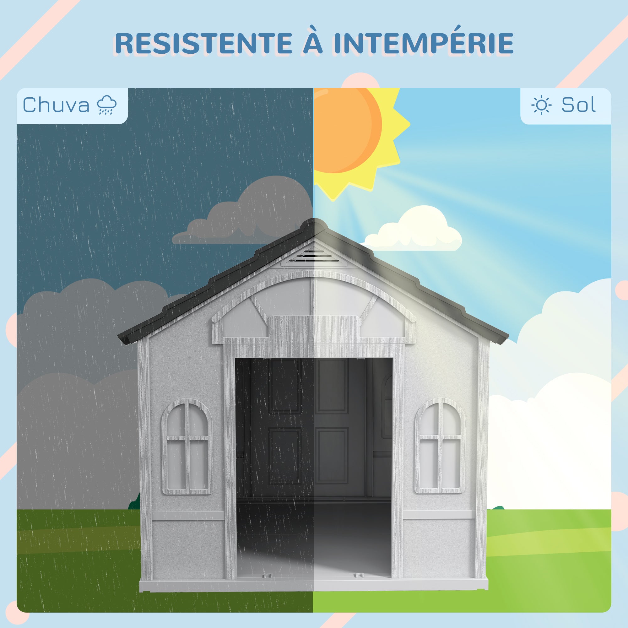 Casa para Cães – 84,2x98,2x82 cm – Cor Cinzento – Plástico