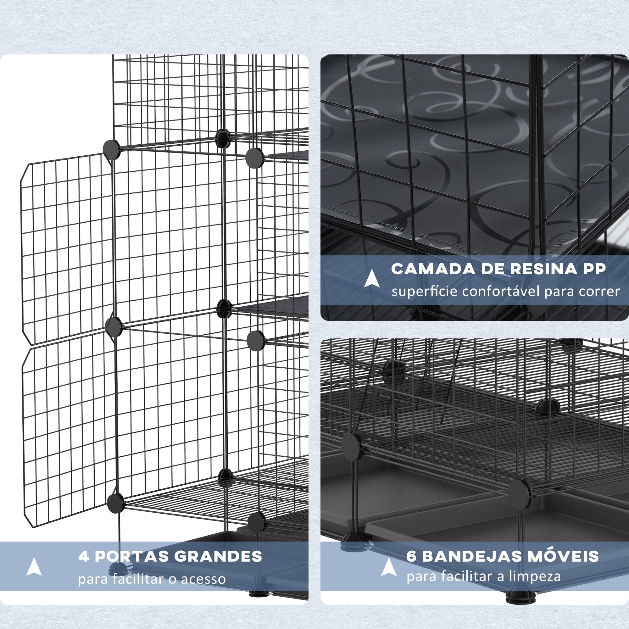 Recinto Metálico para Animais de Estimação DIY Preto 111x75x119 cm