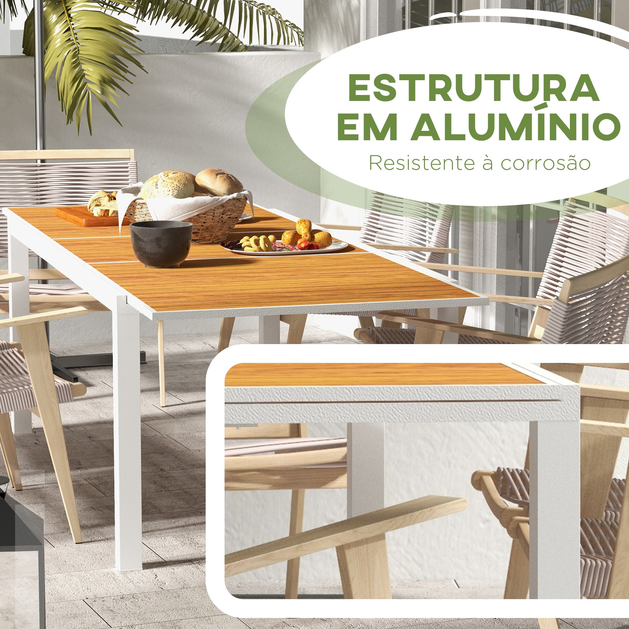 Mesa de Jardim Extensível Castanha 180/240x94x73 cm