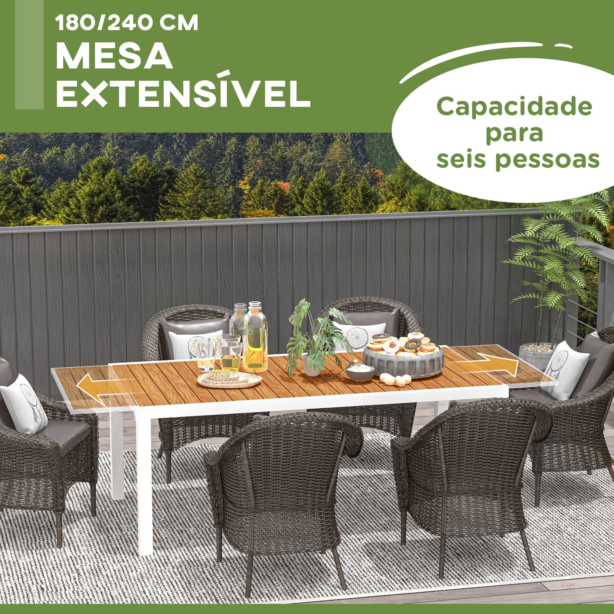 Mesa de Jardim Extensível Castanha 180/240x94x73 cm