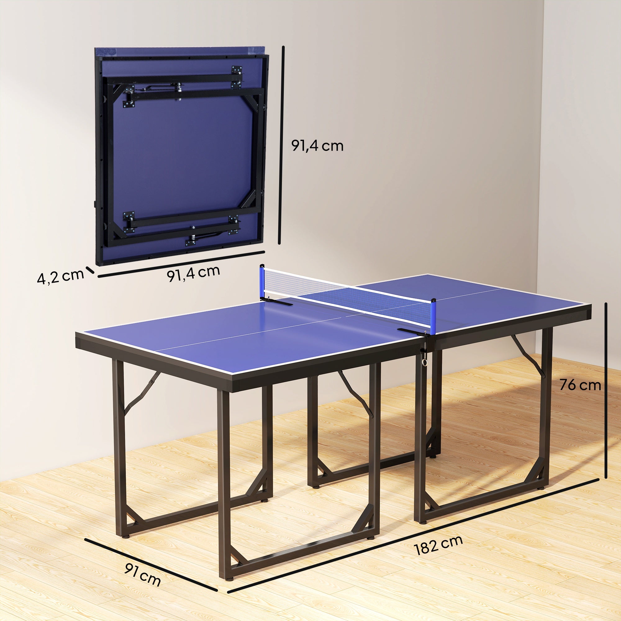 Mesa de Ping Pong Dobrável Profissional – 182x91x76 cm – Azul – MDF e Aço